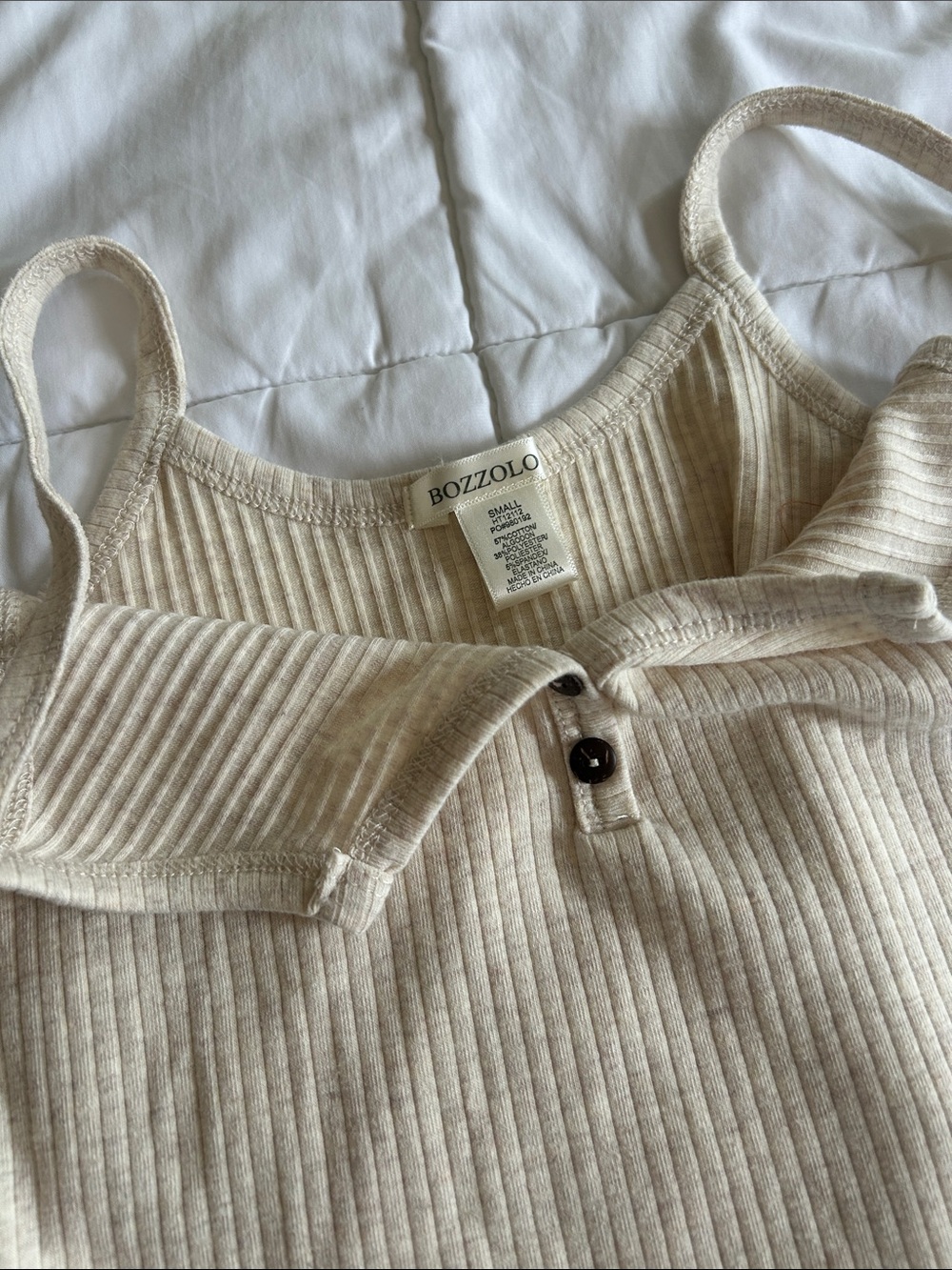 Cream Ribbed Henley Cami with Button Front - Picture 2 of 4